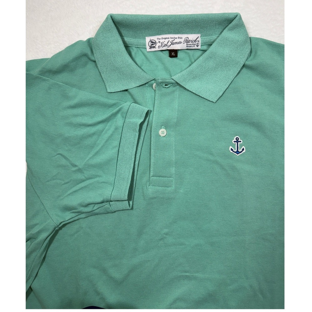 Kiel James Patrick Men XL Seafoam Green Anchor Logo Pique Golf Polo Shirt M USA